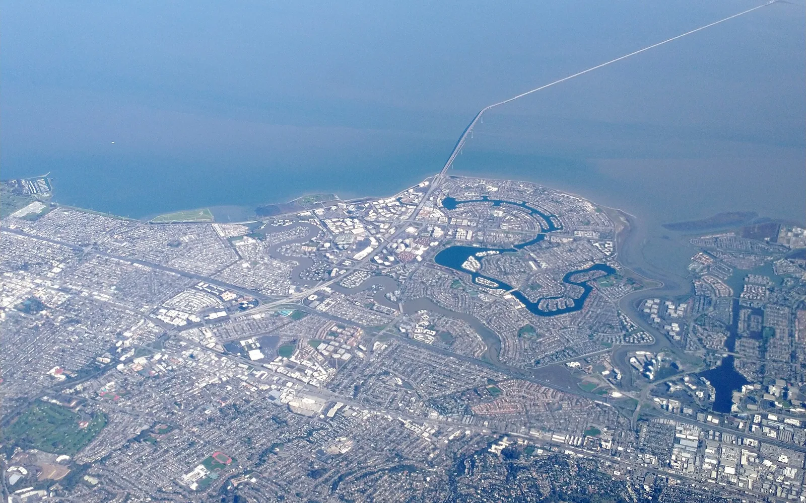 Foster City and the San Mateo Bridge viewed from the Peninsula